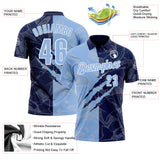 Custom Graffiti Pattern Light Blue Navy-White 3D Scratch Performance Polo Shirt