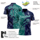 Custom Graffiti Pattern Teal Navy-White 3D Scratch Performance Polo Shirt