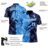 Custom Graffiti Pattern Powder Blue Navy-White 3D Scratch Performance Polo Shirt