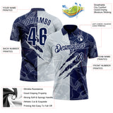 Custom Graffiti Pattern Navy Silver-White 3D Scratch Performance Polo Shirt