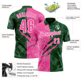 Custom Graffiti Pattern Pink Green-White 3D Scratch Performance Polo Shirt
