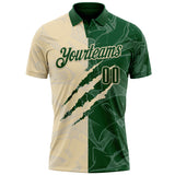 Custom Graffiti Pattern Green-Cream 3D Scratch Performance Polo Shirt
