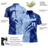 Custom Graffiti Pattern Light Blue Royal-White 3D Scratch Performance Polo Shirt
