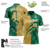 Custom Graffiti Pattern Old Gold Kelly Green-White 3D Scratch Performance Polo Shirt