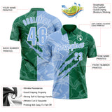 Custom Graffiti Pattern Light Blue Kelly Green-White 3D Scratch Performance Polo Shirt