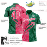 Custom Graffiti Pattern Neon Pink Kelly Green-White 3D Scratch Performance Polo Shirt