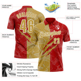 Custom Graffiti Pattern Old Gold Red-White 3D Scratch Performance Polo Shirt