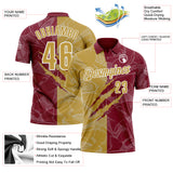 Custom Graffiti Pattern Old Gold Crimson-White 3D Scratch Performance Polo Shirt