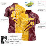 Custom Graffiti Pattern Gold Burgundy-White 3D Scratch Performance Polo Shirt