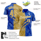 Custom Graffiti Pattern Old Gold Thunder Blue-White 3D Scratch Performance Polo Shirt