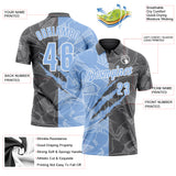 Custom Graffiti Pattern Light Blue Steel Gray-White 3D Scratch Performance Polo Shirt