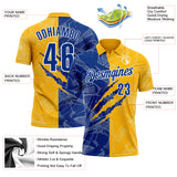 Custom Graffiti Pattern Royal Gold-White 3D Scratch Performance Polo Shirt