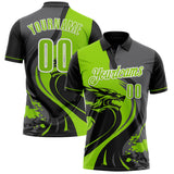Custom Black Neon Green Steel Gray-White 3D Pattern Design Animal Wolf And Splash Performance Polo Shirt
