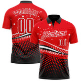 Custom Fire Red Black-White 3D Pattern Design Star And Geometric Shapes Performance Polo Shirt