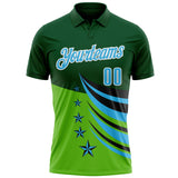 Custom Green Sky Blue Black-White 3D Pattern Design Star Performance Polo Shirt