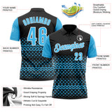 Custom Black Sky Blue-White 3D Pattern Design Star Performance Polo Shirt