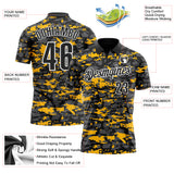 Custom Black Steel Gray Gold-White 3D Pattern Design Splash Performance Polo Shirt