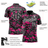 Custom Black Steel Gray Hot Pink-White 3D Pattern Design Splash Performance Polo Shirt