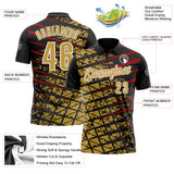 Custom Black Old Gold Red-White 3D Pattern Design Grid And Fragment Art Performance Polo Shirt