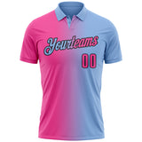 Custom Light Blue Pink-Black 3D Gradient Fashion Performance Polo Shirt