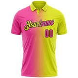 Custom Neon Yellow Pink-Black 3D Gradient Fashion Performance Polo Shirt