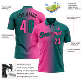 Custom Teal Pink-Black 3D Gradient Fashion Performance Polo Shirt