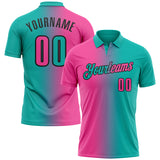 Custom Aqua Pink-Black 3D Gradient Fashion Performance Polo Shirt
