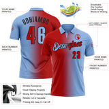 Custom Light Blue Red-Black 3D Gradient Fashion Performance Polo Shirt