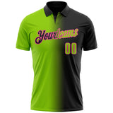 Custom Black Neon Green-Pink 3D Gradient Fashion Performance Polo Shirt