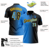 Custom Black Powder Blue-Gold 3D Gradient Fashion Performance Polo Shirt