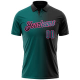 Custom Black Teal-Pink 3D Gradient Fashion Performance Polo Shirt