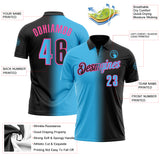 Custom Black Sky Blue-Pink 3D Gradient Fashion Performance Polo Shirt