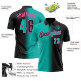 Custom Black Aqua-Pink 3D Gradient Fashion Performance Polo Shirt