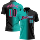 Custom Black Aqua-Pink 3D Gradient Fashion Performance Polo Shirt