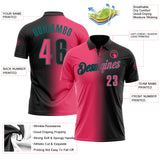 Custom Black Neon Pink-Teal 3D Gradient Fashion Performance Polo Shirt