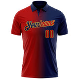 Custom Navy Red-Old Gold 3D Gradient Fashion Performance Polo Shirt