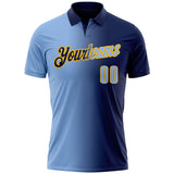 Custom Navy Light Blue-Gold 3D Gradient Fashion Performance Polo Shirt