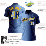 Custom Navy Light Blue-Gold 3D Gradient Fashion Performance Polo Shirt