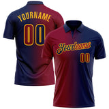 Custom Navy Maroon-Gold 3D Gradient Fashion Performance Polo Shirt