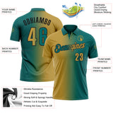 Custom Teal Old Gold-Black 3D Gradient Fashion Performance Polo Shirt