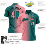 Custom Teal Medium Pink-Black 3D Gradient Fashion Performance Polo Shirt