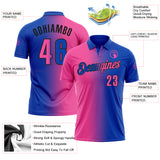 Custom Thunder Blue Pink-Black 3D Gradient Fashion Performance Polo Shirt