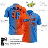 Custom Powder Blue Orange-Navy 3D Gradient Fashion Performance Polo Shirt