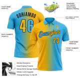 Custom Sky Blue Gold-Black 3D Gradient Fashion Performance Polo Shirt