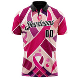Custom Pink Black-White 3D Pink Ribbon Breast Cancer Awareness Month Women Health Care Support Performance Polo Shirt