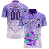 Custom Purple White 3D Pattern Design Perwinkle Ribbon Gastric Cancer Awareness Sprinkle Performance Polo Shirt