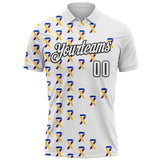 Custom White Black 3D Pattern Design Yellow Purple And Navy Ribbon Bladder Cancer Awareness Performance Polo Shirt
