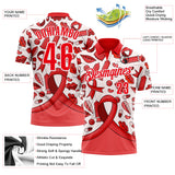 Custom Fire Red White 3D Pattern Design Red Ribbon Blood Cancer Cancer Awareness Performance Polo Shirt