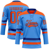 Custom Sky Blue Orange-Royal Hockey Lace Neck Jersey