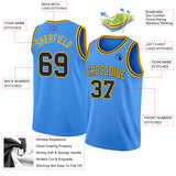 Custom Powder Blue Black-Gold Authentic Basketball Jersey